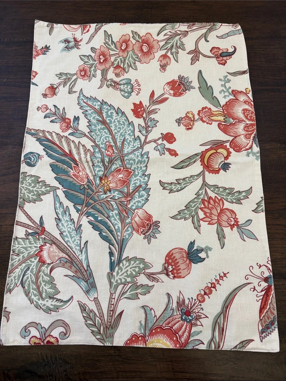 Pottery Barn Floral Butterfly Cream Blue Placemats (5) Summer Table Cotton Linen